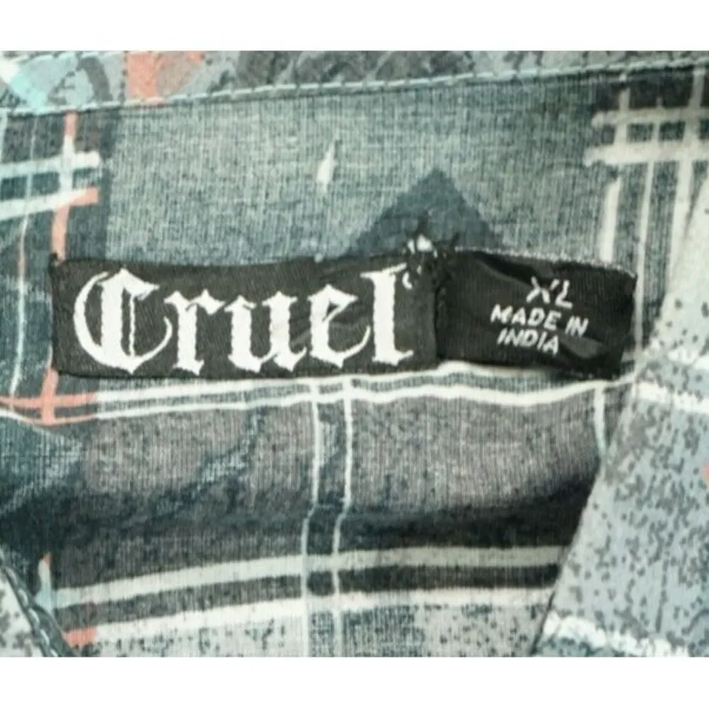 Cruel Mens Shirt‎ XL Plaid Multicolor Snap Closure Western Style Long Sleeve